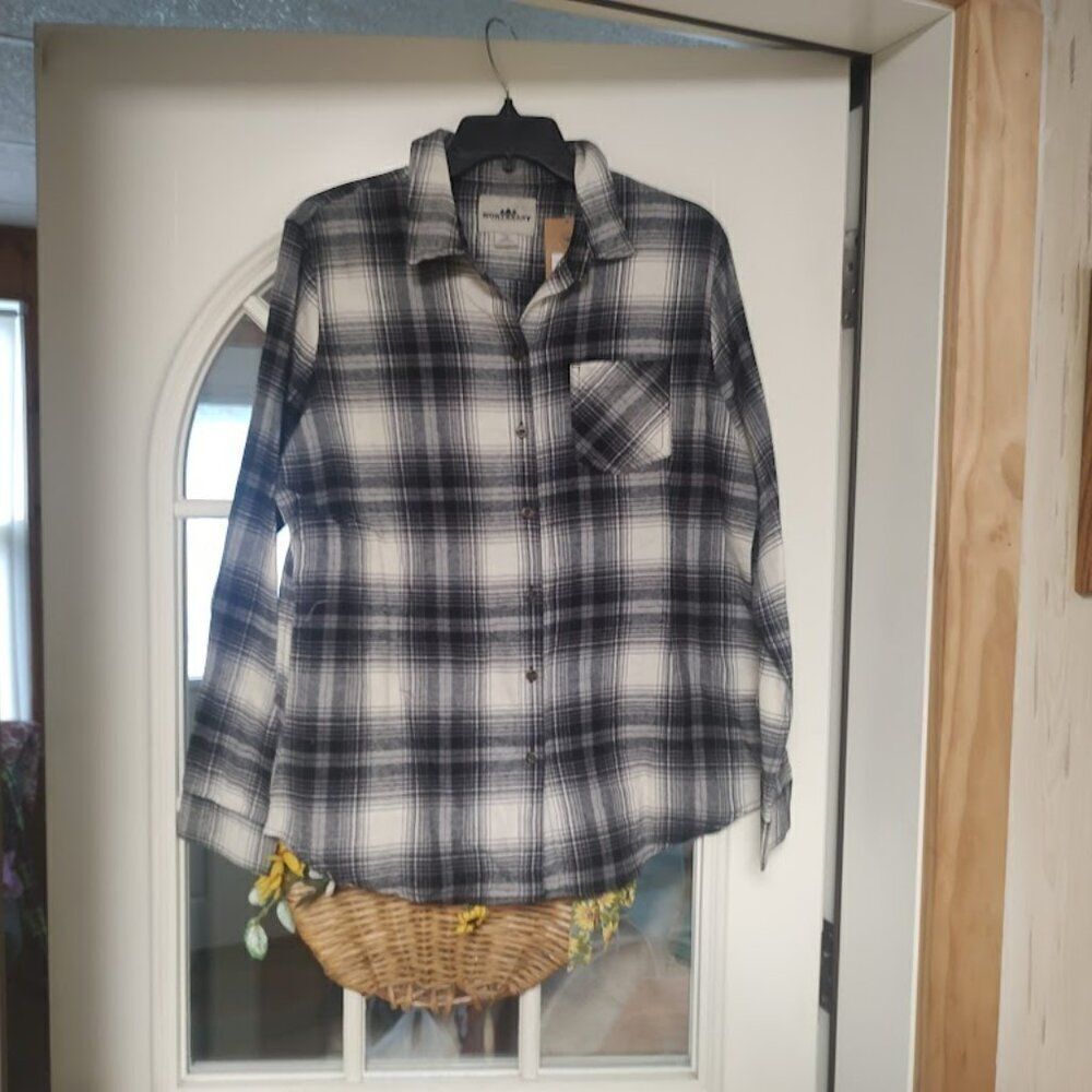 New Northeast Outfitters Penrose Plaid Bone Lightweight Flannel Shirt Women's L